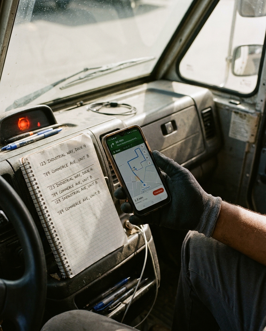 Telefon z notatkami na desce rozdzielczej busa